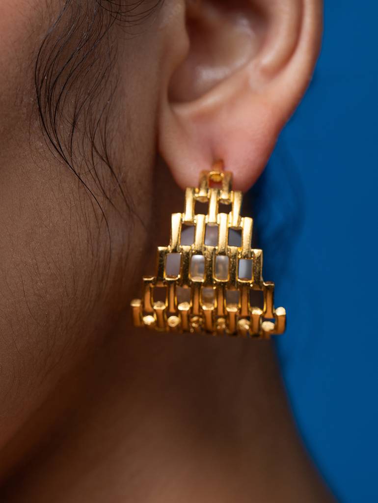 Golden Textured Baroque Pearl Hoops : ST03