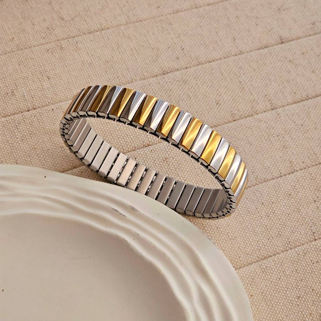 Elastic Silver & Gold Band Bracelet : TAA-9999902855651-BRACELET