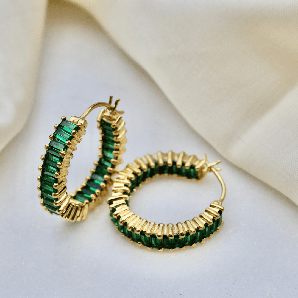 Green Baguette Hoops