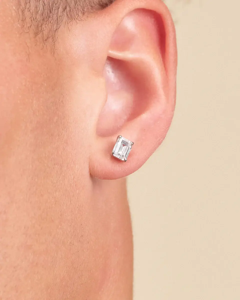 0.5 Ct Emerald Whisper Moissanite Stud Earrings - Single Piece; Gra Certified; Sterling Silver; D Vvs1 : 8L-ZGJE-UX92