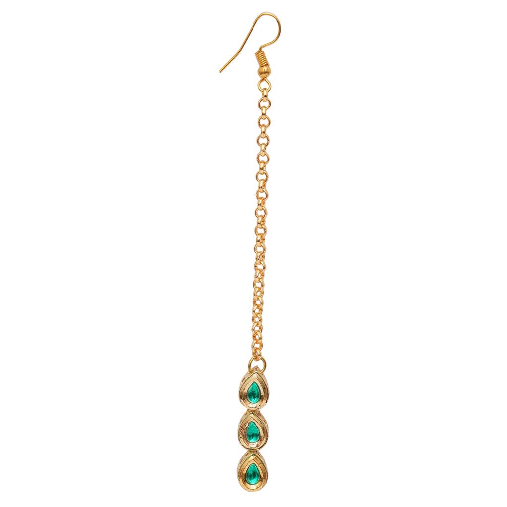 Green Kundan Maang Tikka : RRKDEC22-54