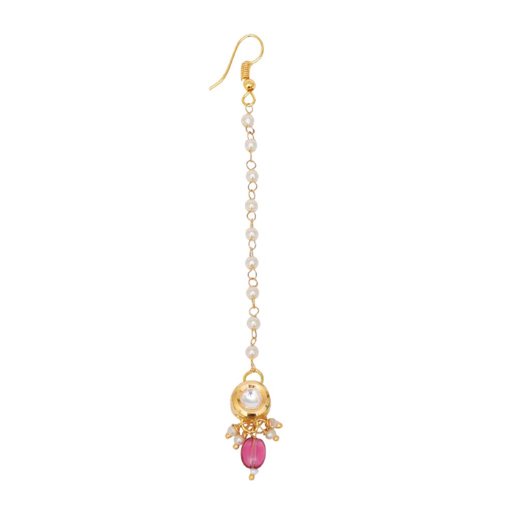 Kundan Maang Tikka With Pink Stone : RRKDEC22-49