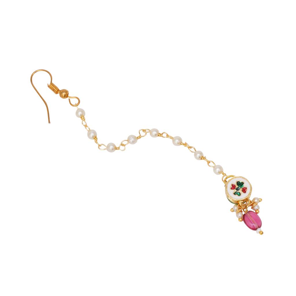 Kundan Maang Tikka With Pink Stone : RRKDEC22-49