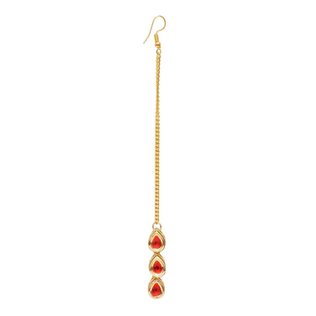 Red Stone Kundan Maang Tikka : RRKDEC22-43
