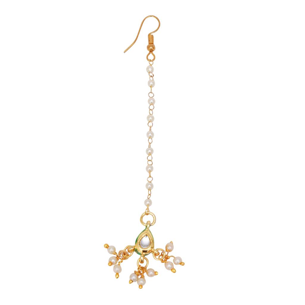 Kundan Maang Tikka With Pearl Hangings : RRKDEC22-45