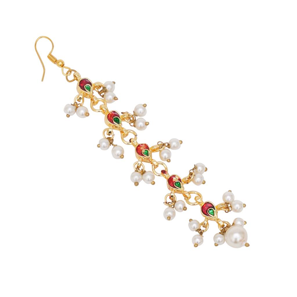 Heavy Pearl Kundan Maang Tikka : RRKDEC22-56