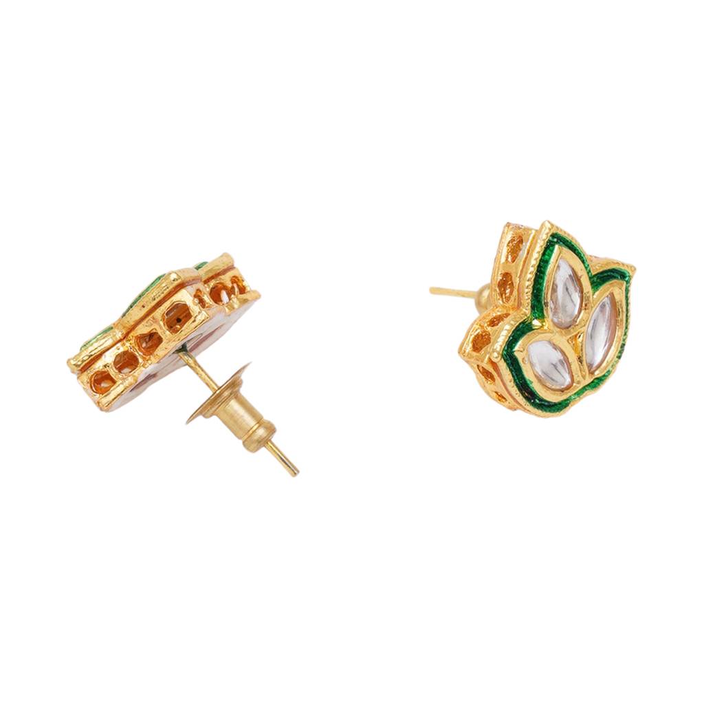 Leaf Meenakari Kundan Studs : RRKDEC22-5
