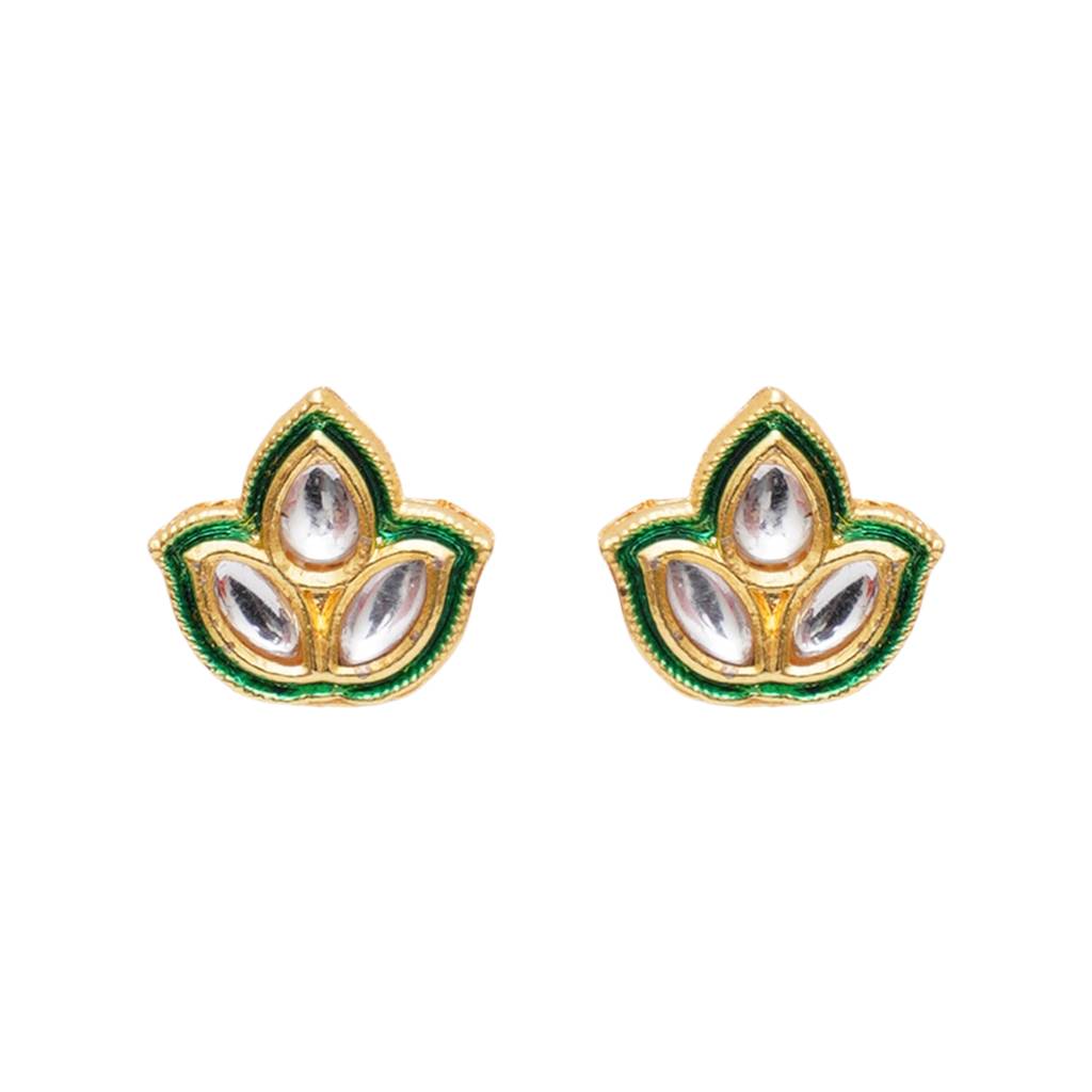 Leaf Meenakari Kundan Studs : RRKDEC22-5