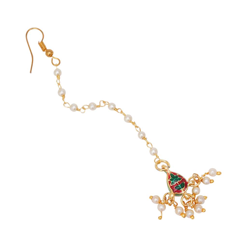 Kundan Maang Tikka With Pearl Hangings : RRKDEC22-45