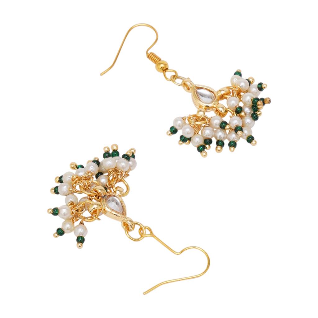 Pearl And Green Stone Kundan Earrings : RRKDEC22-14