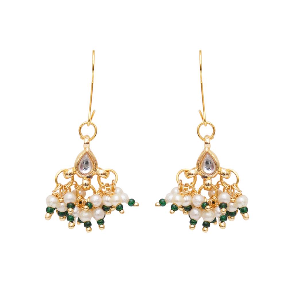 Pearl And Green Stone Kundan Earrings : RRKDEC22-14