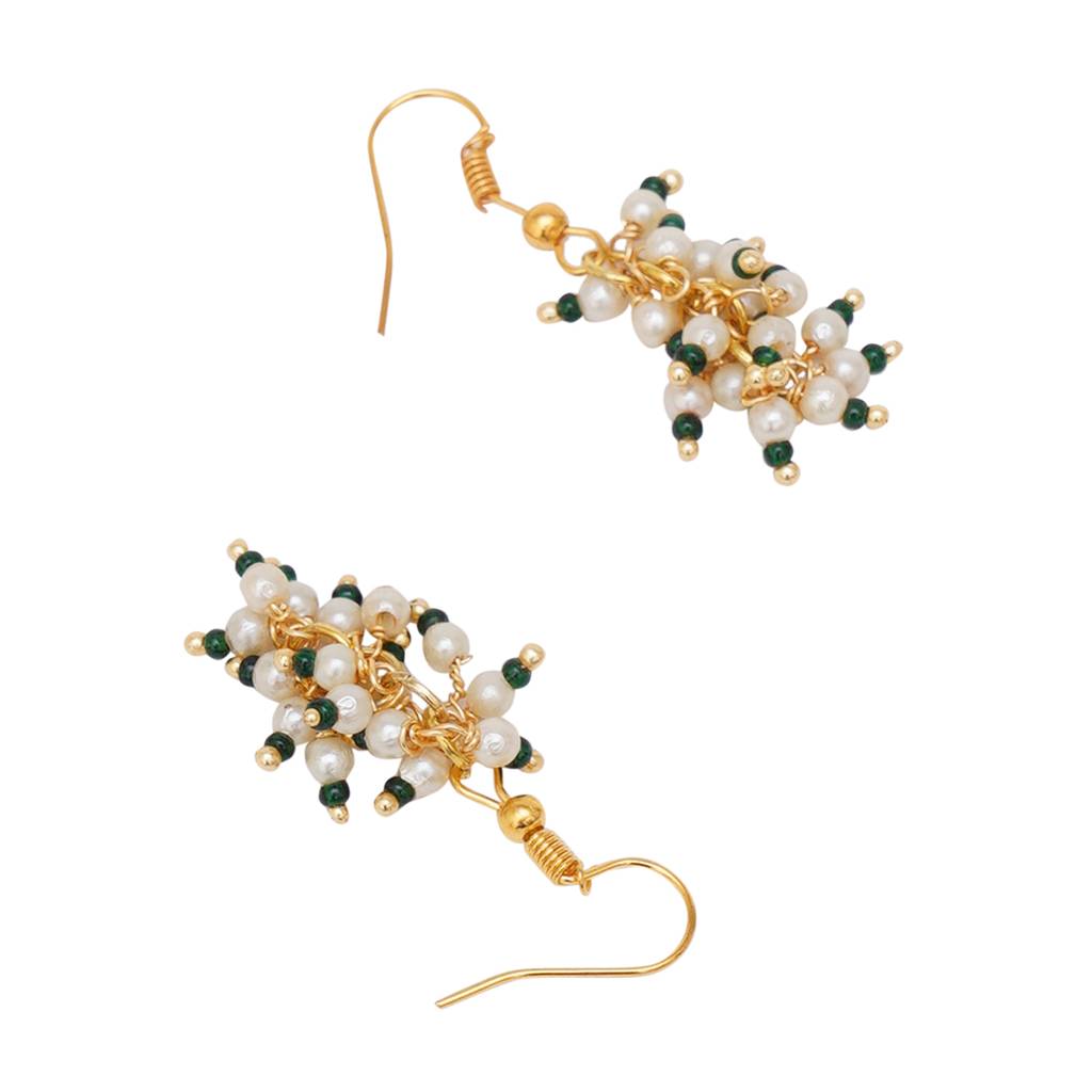 Pearl And Green Stone Loop Earrings : RRKDEC22-16