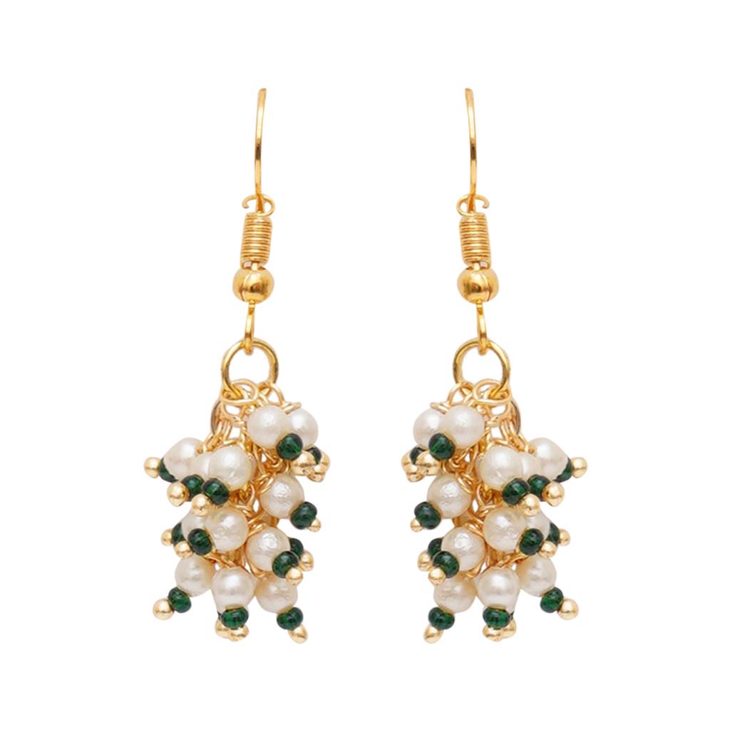 Pearl And Green Stone Loop Earrings : RRKDEC22-16