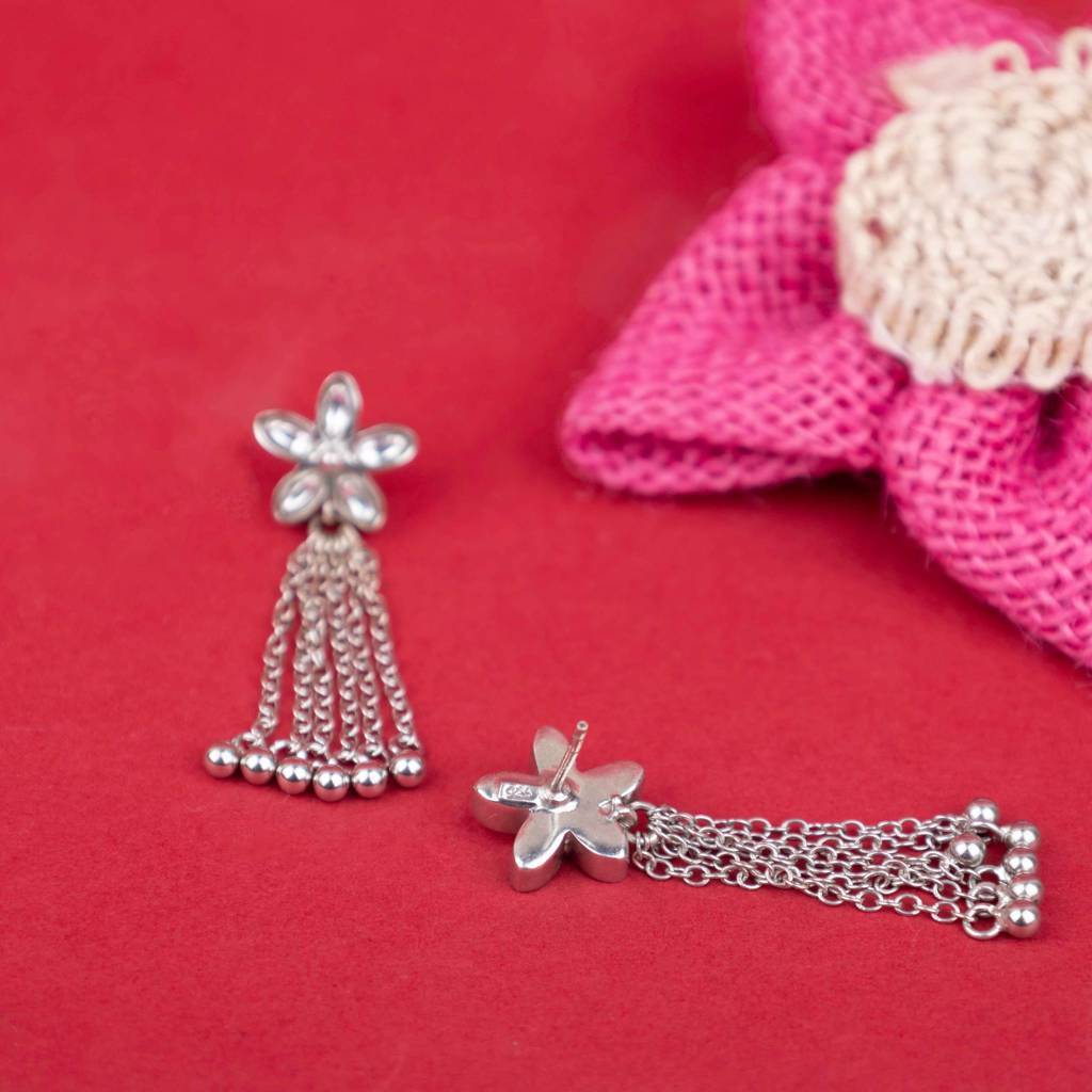 Essence Kundan Flower Chain Drop Earring : SE1325