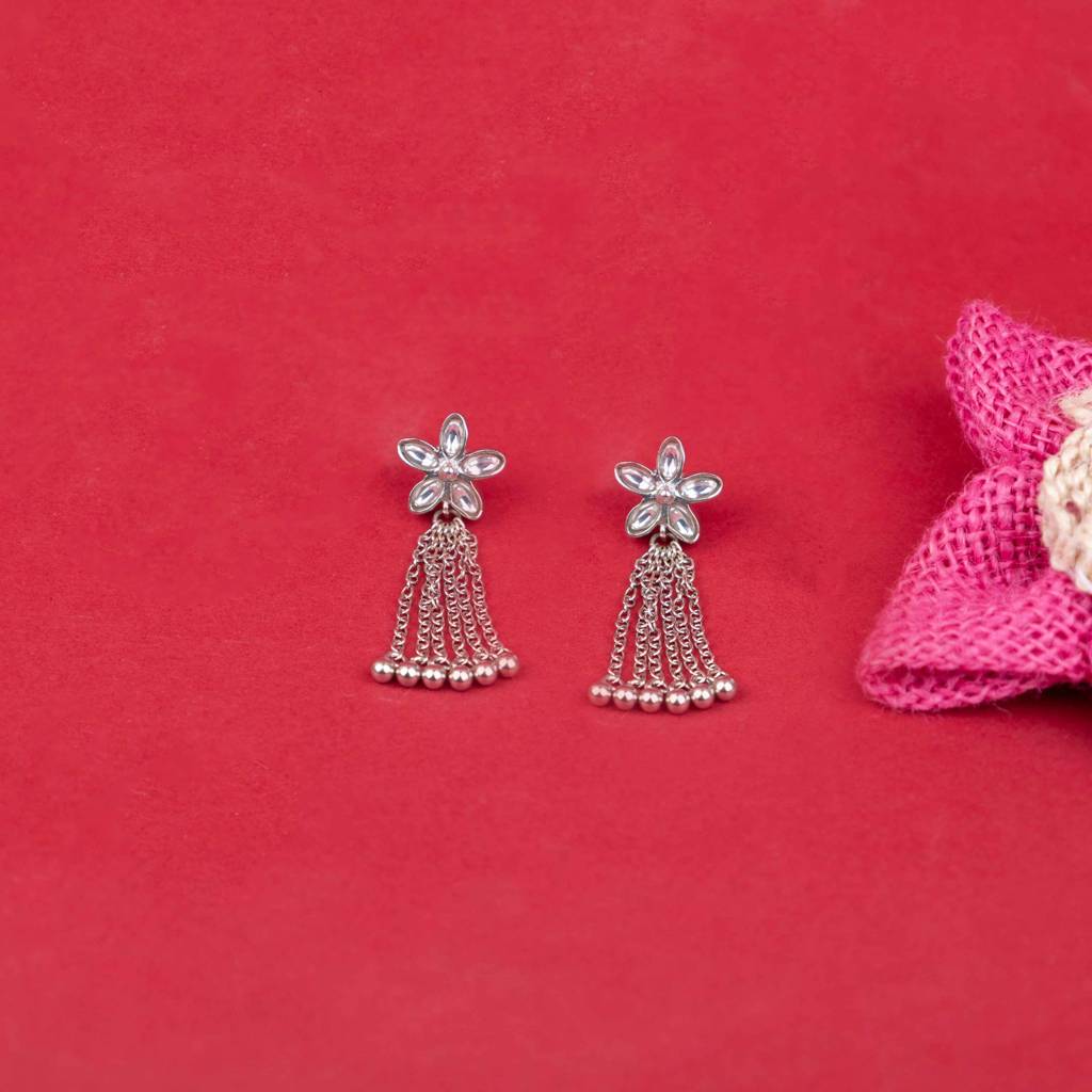 Essence Kundan Flower Chain Drop Earring : SE1325