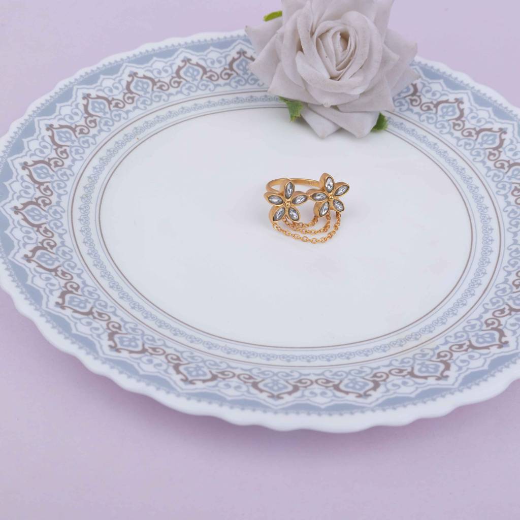 Essence Kundan Flower Chain Drop Ring : SR1325-G