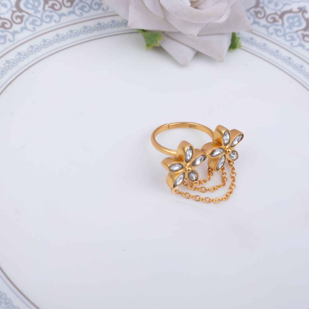 Essence Kundan Flower Chain Drop Ring : SR1325-G