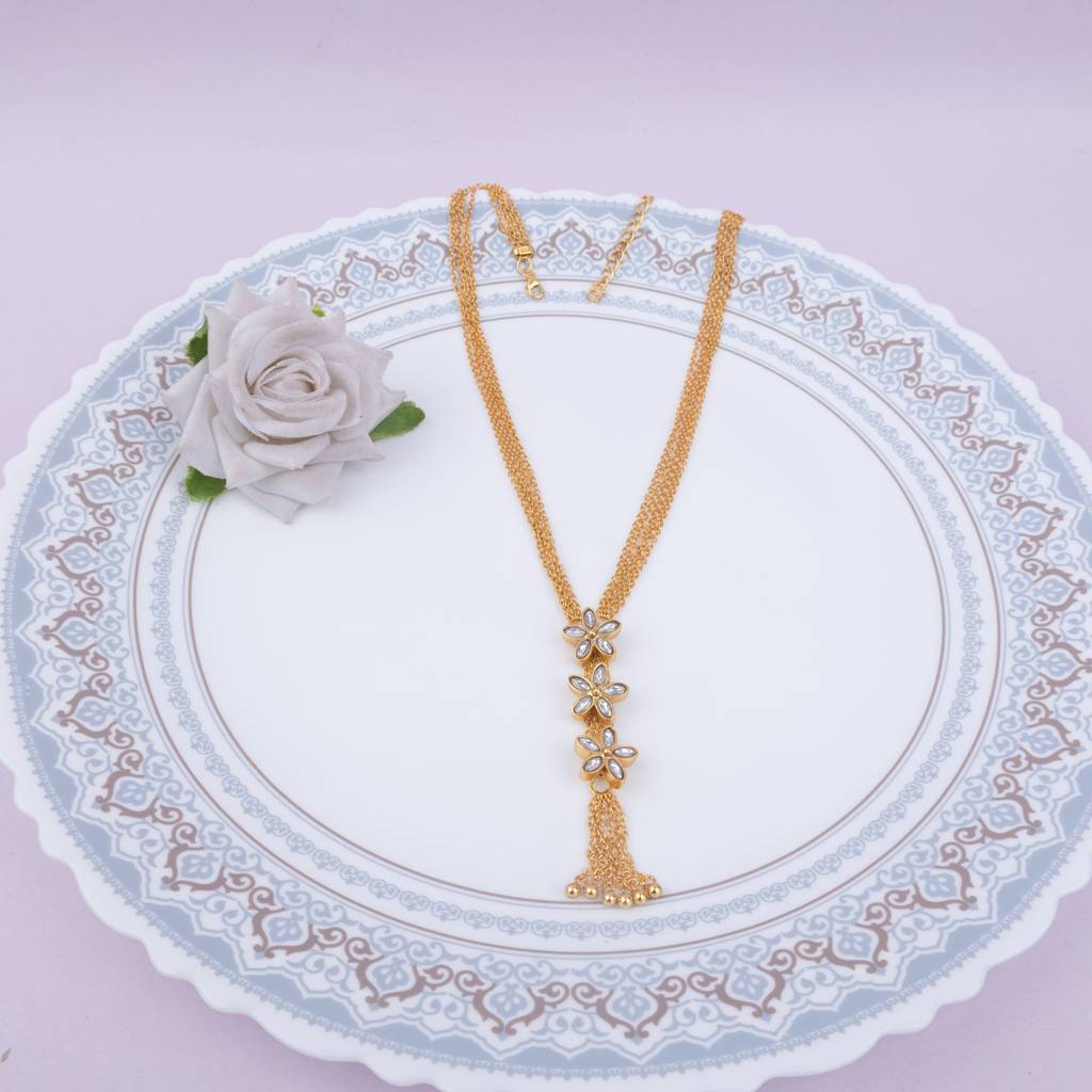 Essence Kundan Flower Sequence Chain Cluster Gold Plated Necklace : SN1325-G