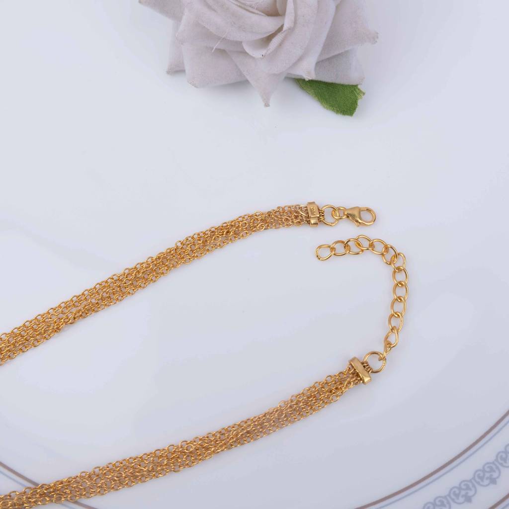 Essence Kundan Flower Sequence Chain Cluster Gold Plated Necklace : SN1325-G