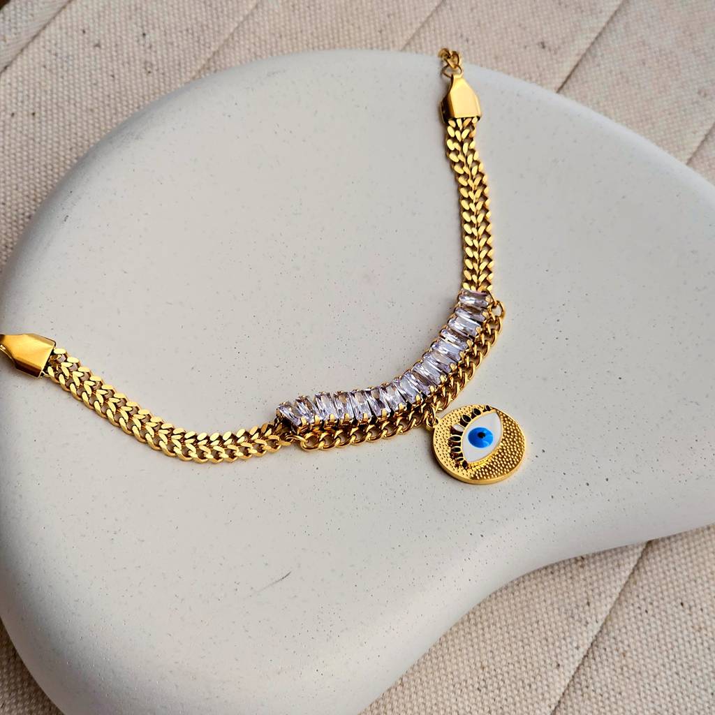 Evil Eye Zircon Charm Chain Bracelet : TAA-9708567593238-BRACELET