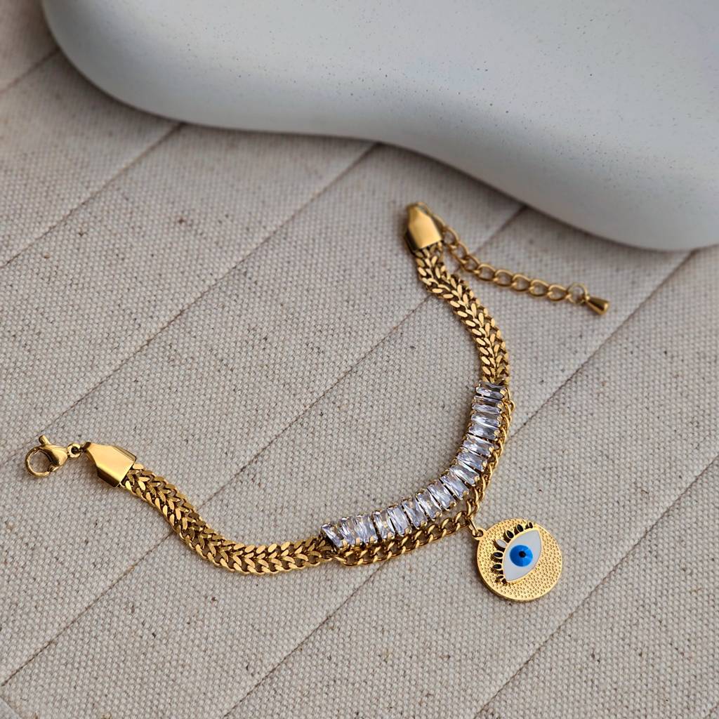 Evil Eye Zircon Charm Chain Bracelet : TAA-9708567593238-BRACELET