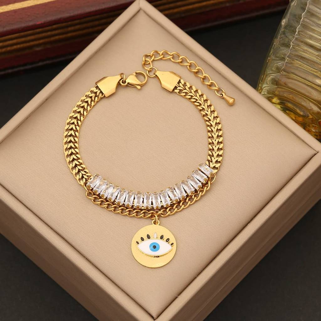 Evil Eye Zircon Charm Chain Bracelet : TAA-9708567593238-BRACELET