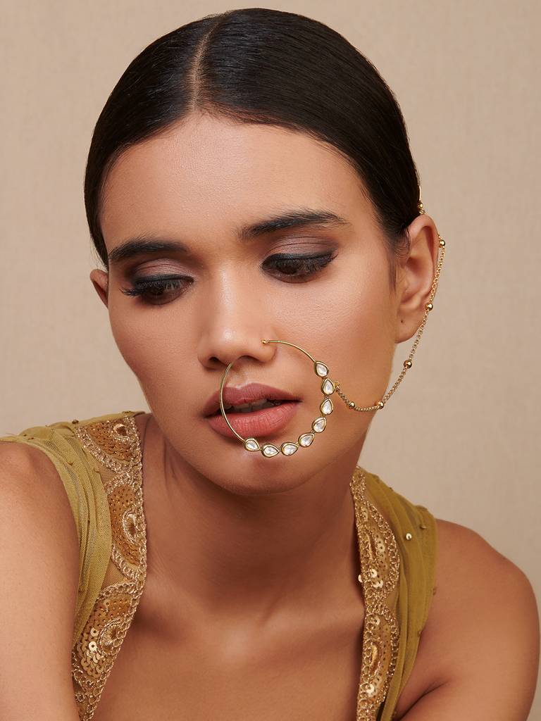 Miera Kundan And Gold Plated Nose Ring : FAE10