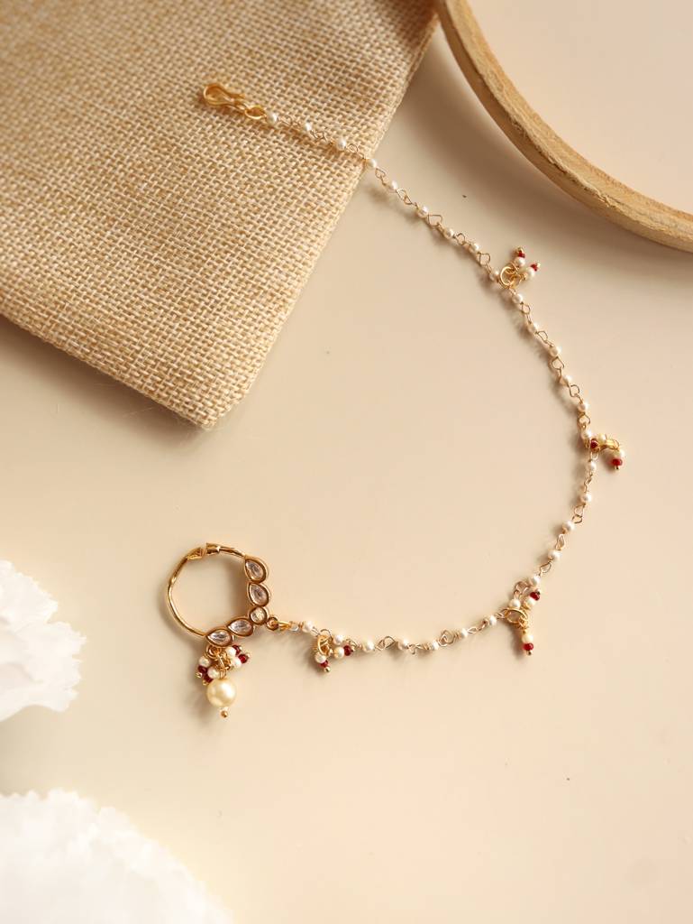 Miera Kundan And Pearl Drop Nose Ring : FAE14