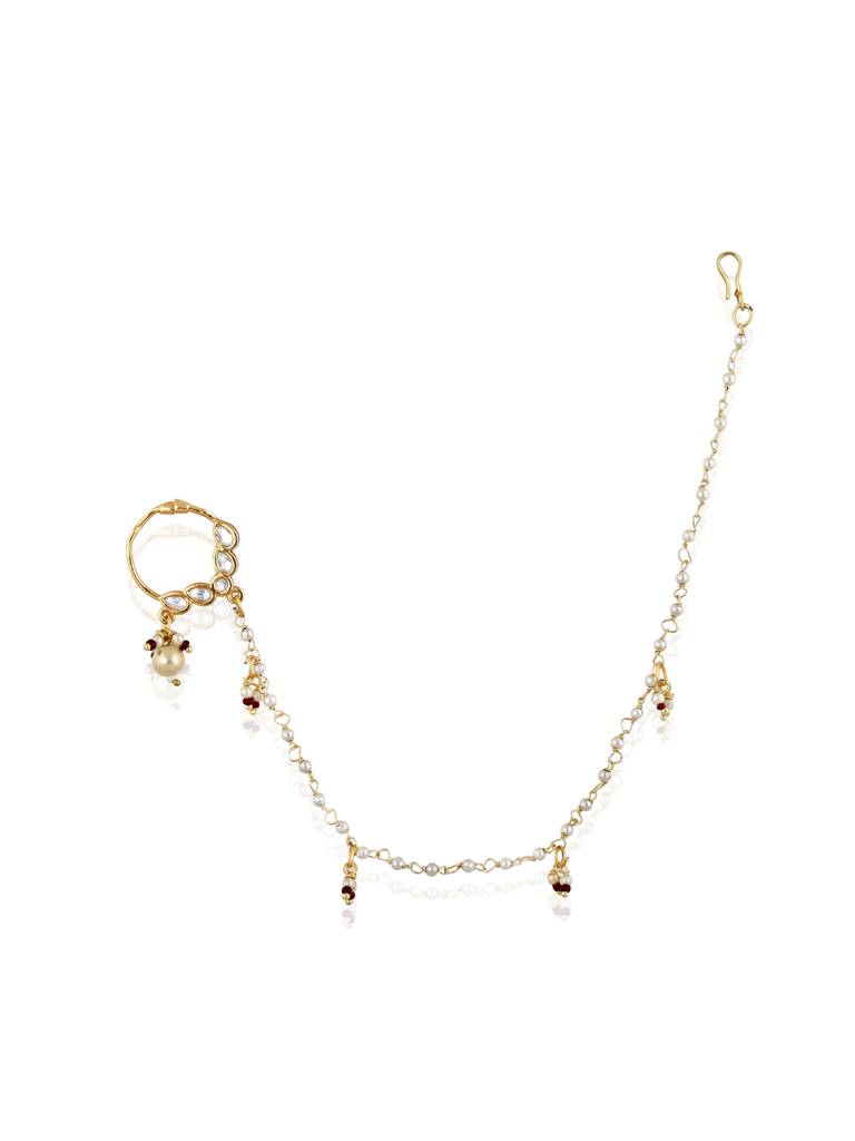 Miera Kundan And Pearl Drop Nose Ring : FAE14