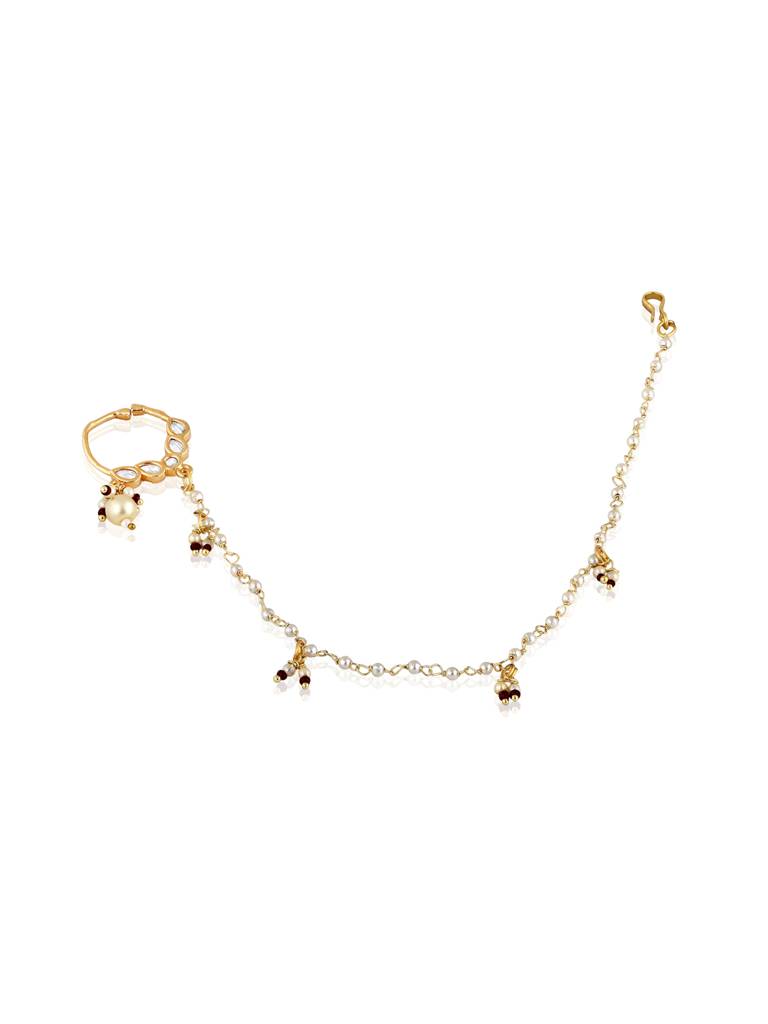Miera Kundan And Pearl Drop Nose Ring : FAE14