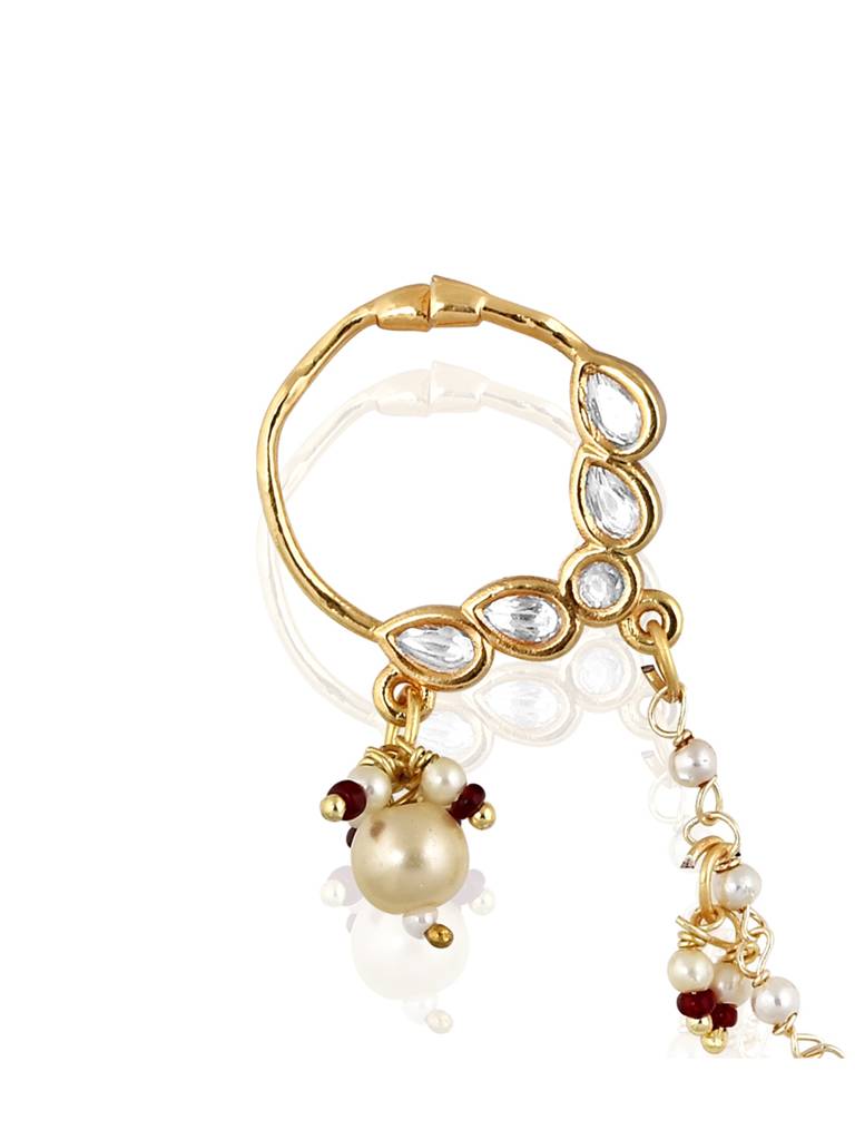 Miera Kundan And Pearl Drop Nose Ring : FAE14