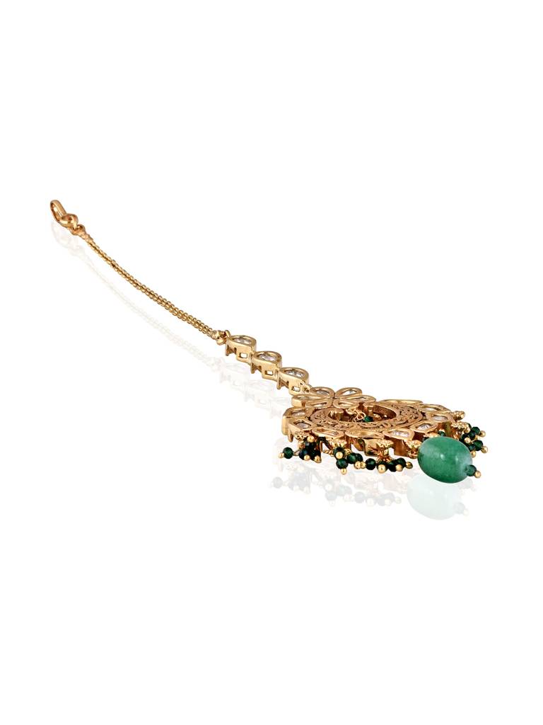 Miera Kundan And Green Stone Embellished Maang Teeka : FAE17