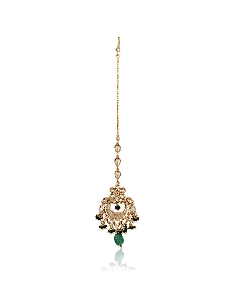 Miera Kundan And Green Stone Embellished Maang Teeka : FAE17