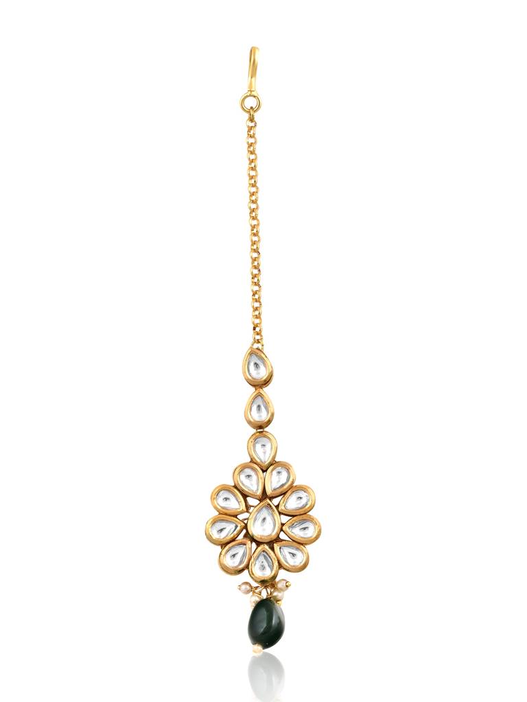 Meira Kundan Green Droplet Teeka : FAE63