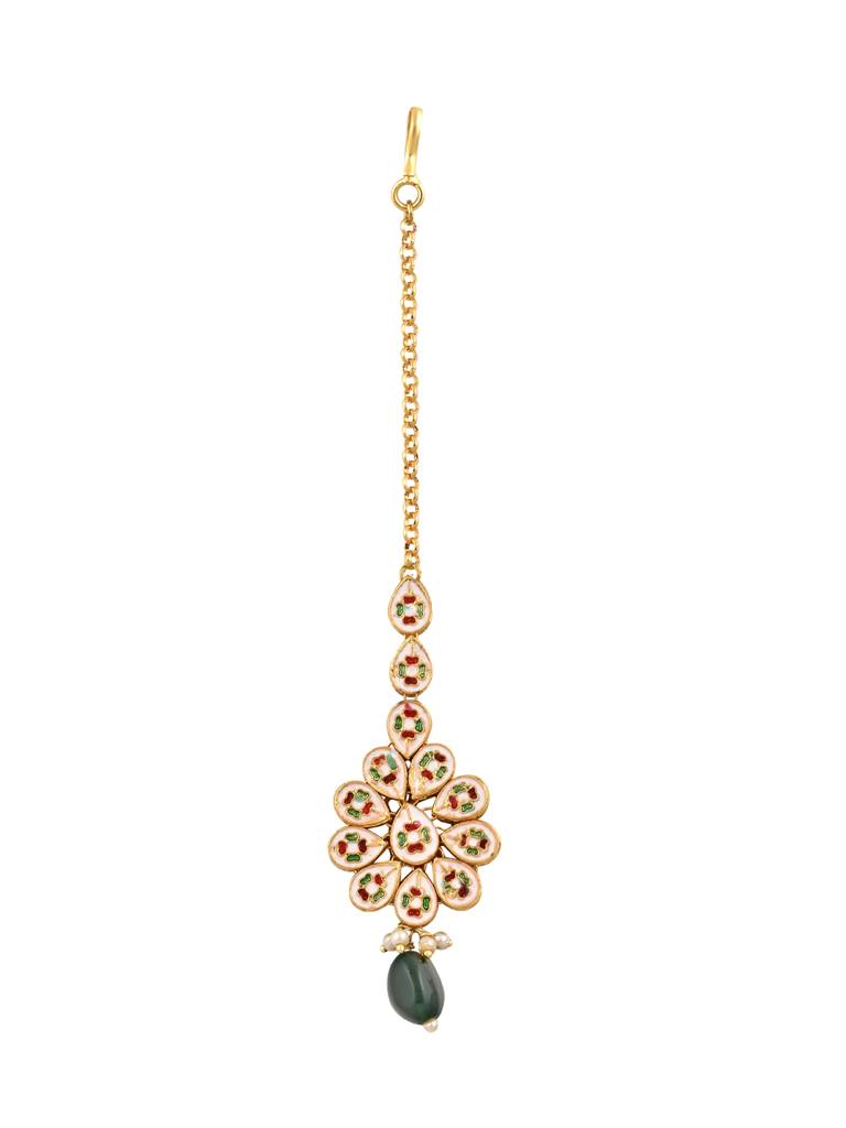Meira Kundan Green Droplet Teeka : FAE63
