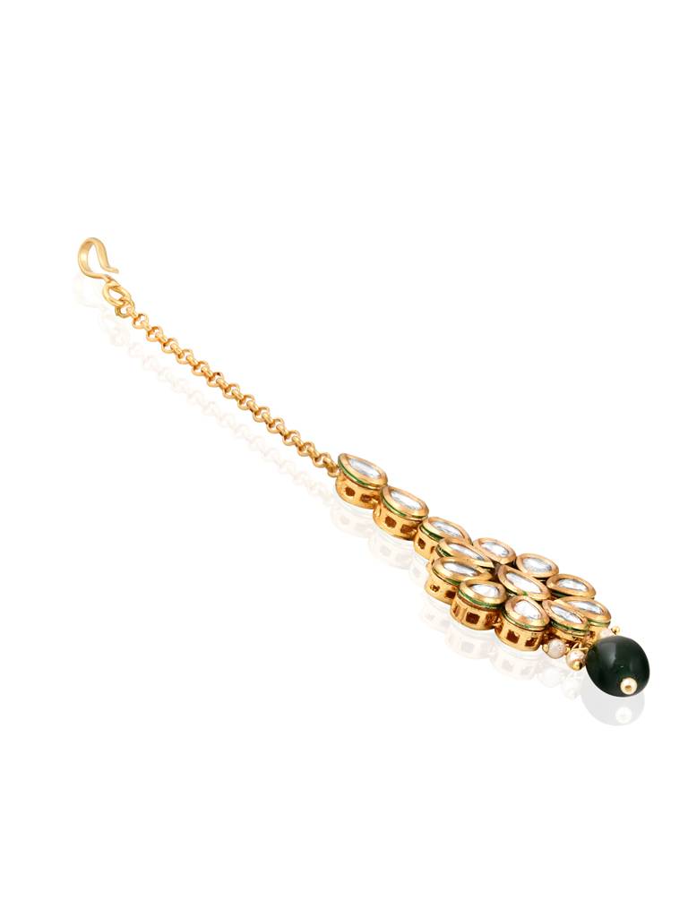 Meira Kundan Green Droplet Teeka : FAE63