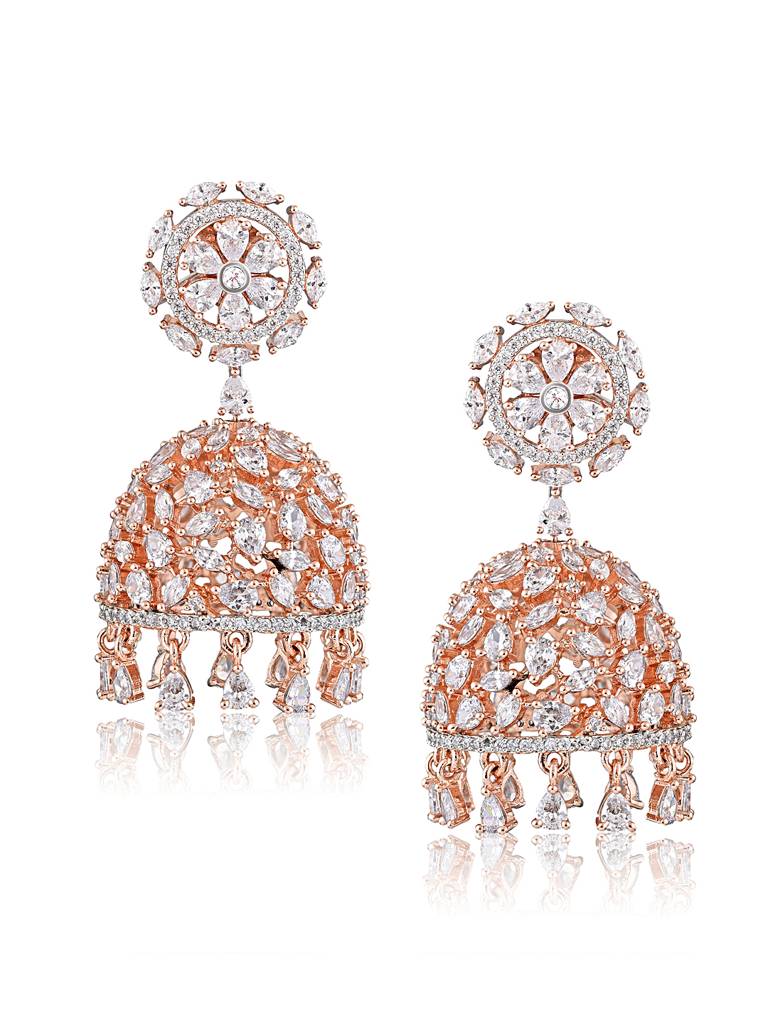 Diamante Cubic Zirconia Rose Gold Jhumki Earrings : FEC120