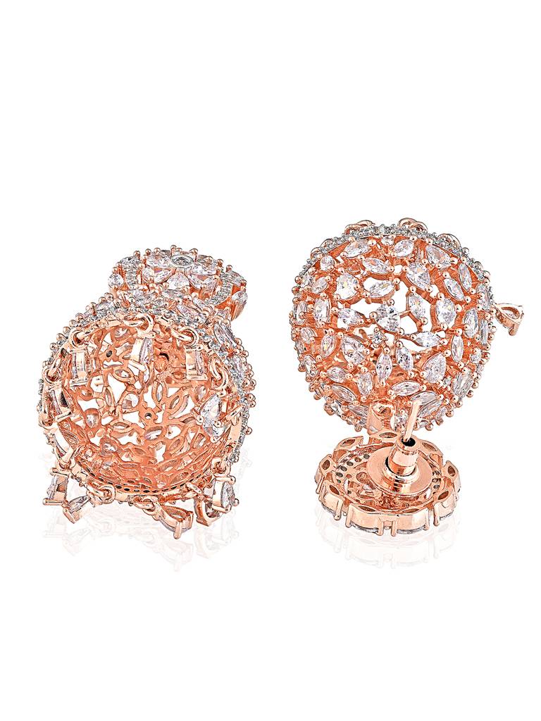 Diamante Cubic Zirconia Rose Gold Jhumki Earrings : FEC120
