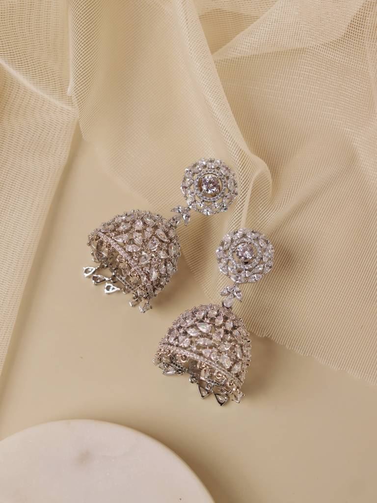 Diamante Cubic Zirconia Floral Jhumki Earrings : FEC130