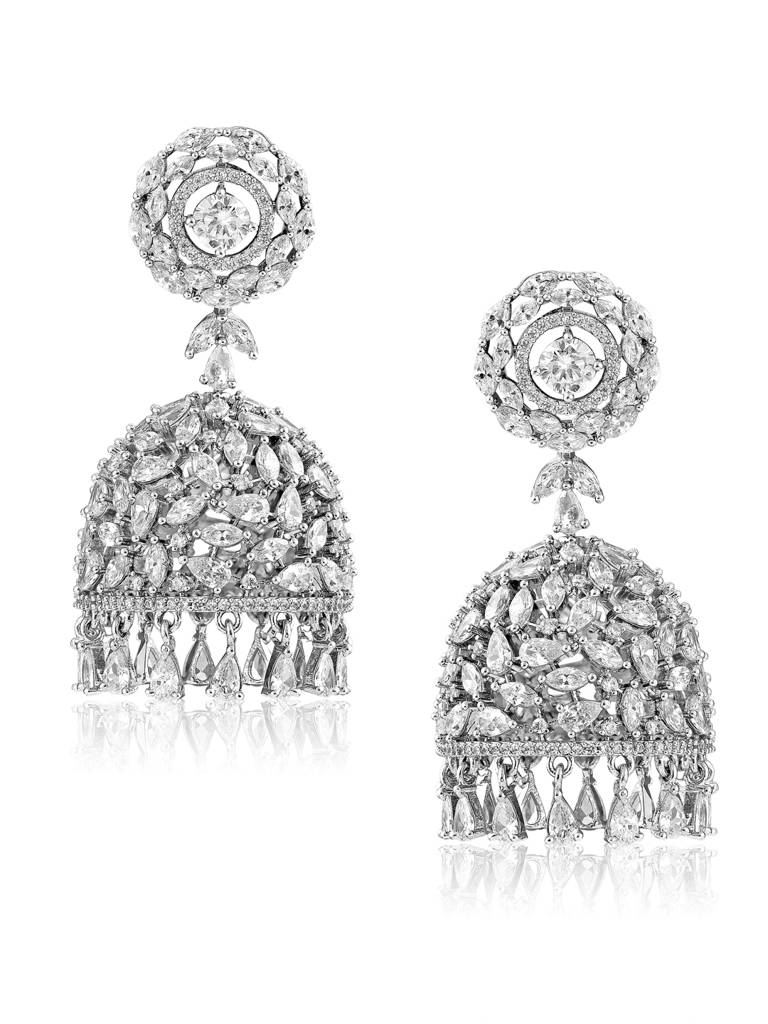 Diamante Cubic Zirconia Floral Jhumki Earrings : FEC130