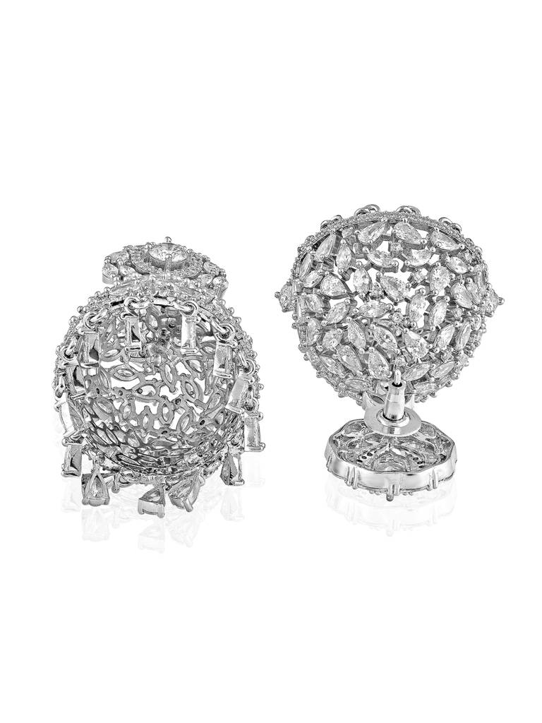 Diamante Cubic Zirconia Floral Jhumki Earrings : FEC130