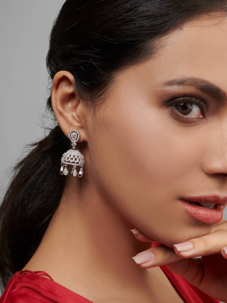 Diamante Cubic Zirconia Embellished Mini Jhumkis : FEC132