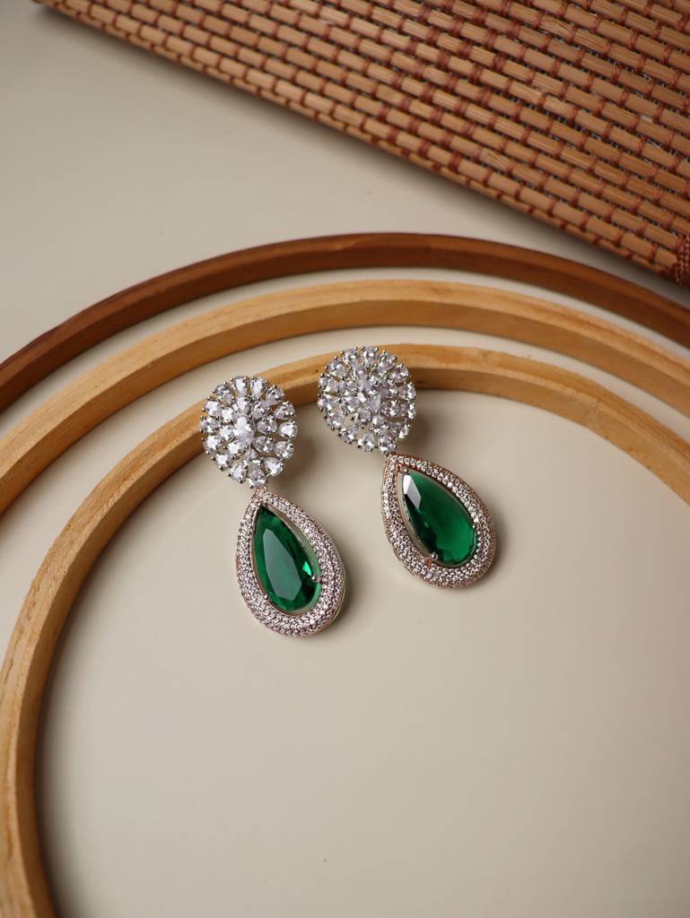 Diamante Emerald Green Drop Earrings : FEC135