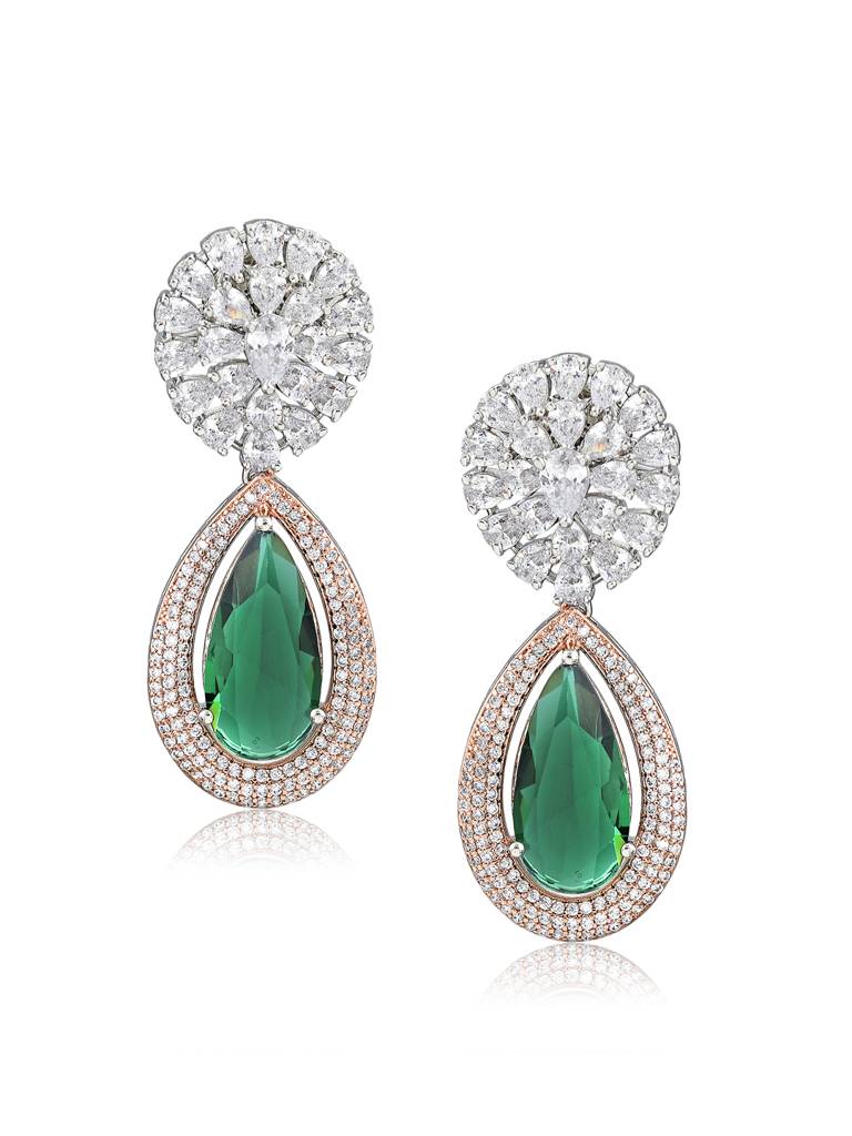 Diamante Emerald Green Drop Earrings : FEC135
