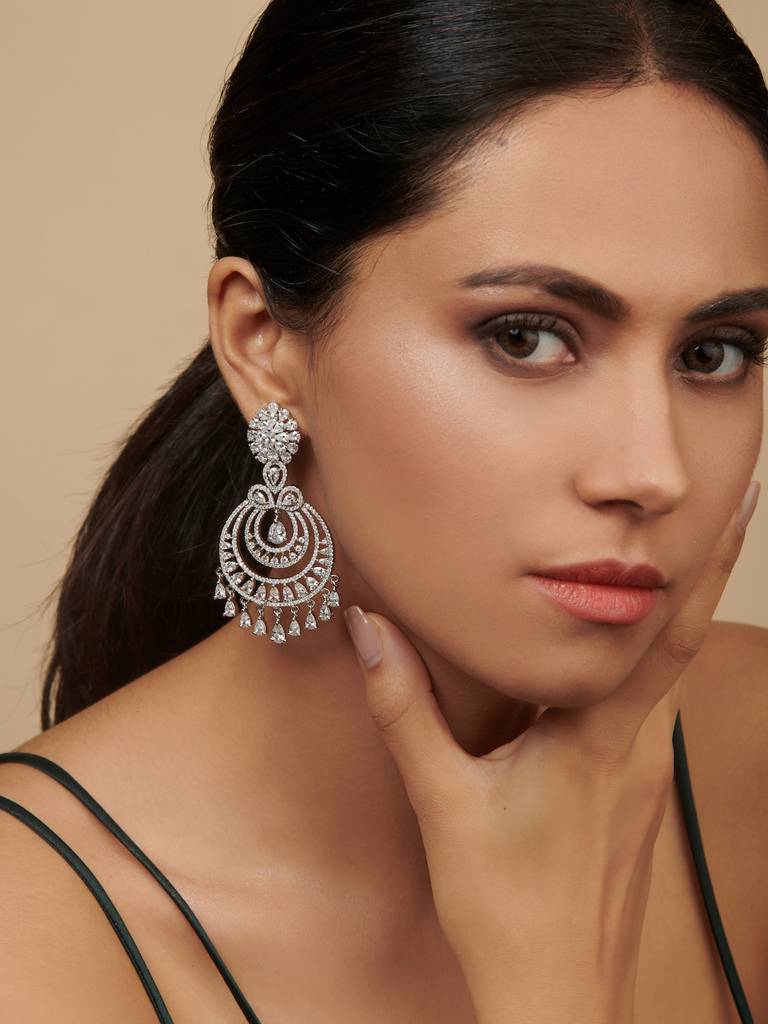 Diamante Double Layered Chandbali Earrings : FEC144