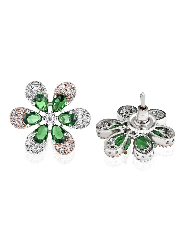 Cubic Zirconia Emerald Green Floral Stud Earrings : FEC150