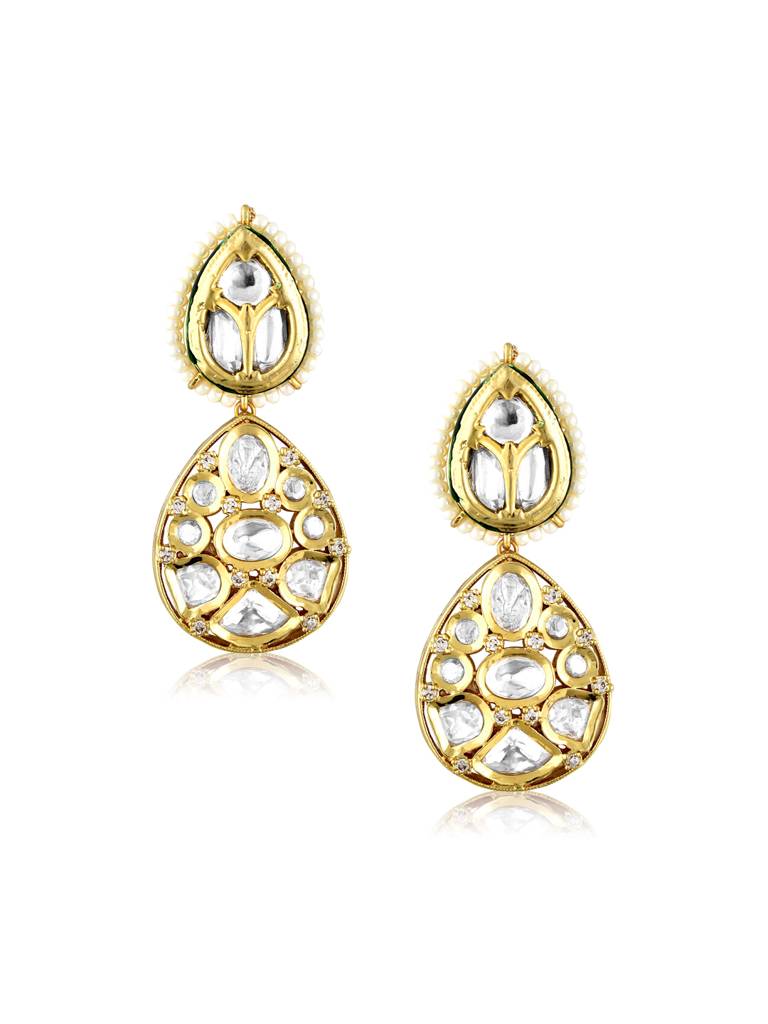Miera Kundan And Gold Plated Drop Earrings : FEE200