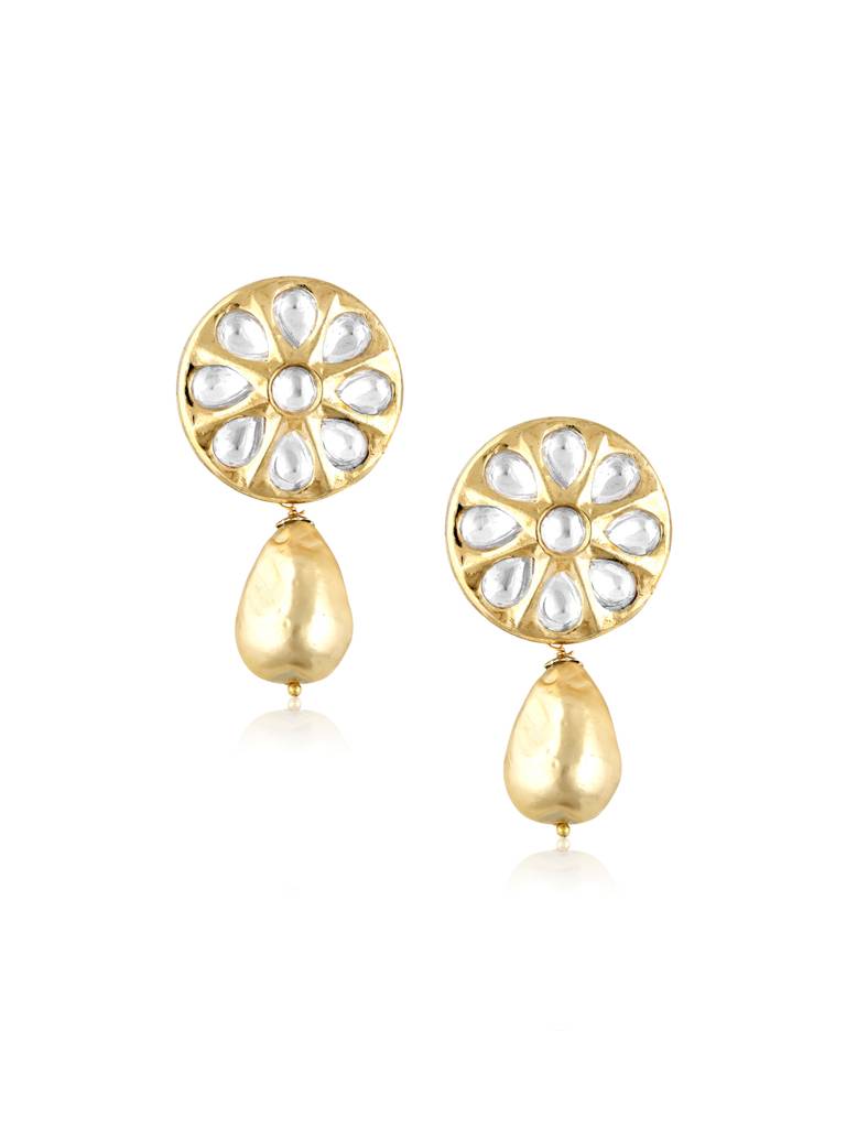 Miera Kundan And Gold Plated Pearl Drop Earrings : FEE201