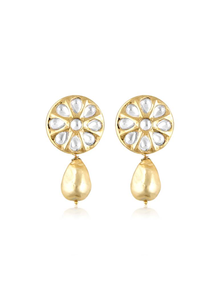 Miera Kundan And Gold Plated Pearl Drop Earrings : FEE201