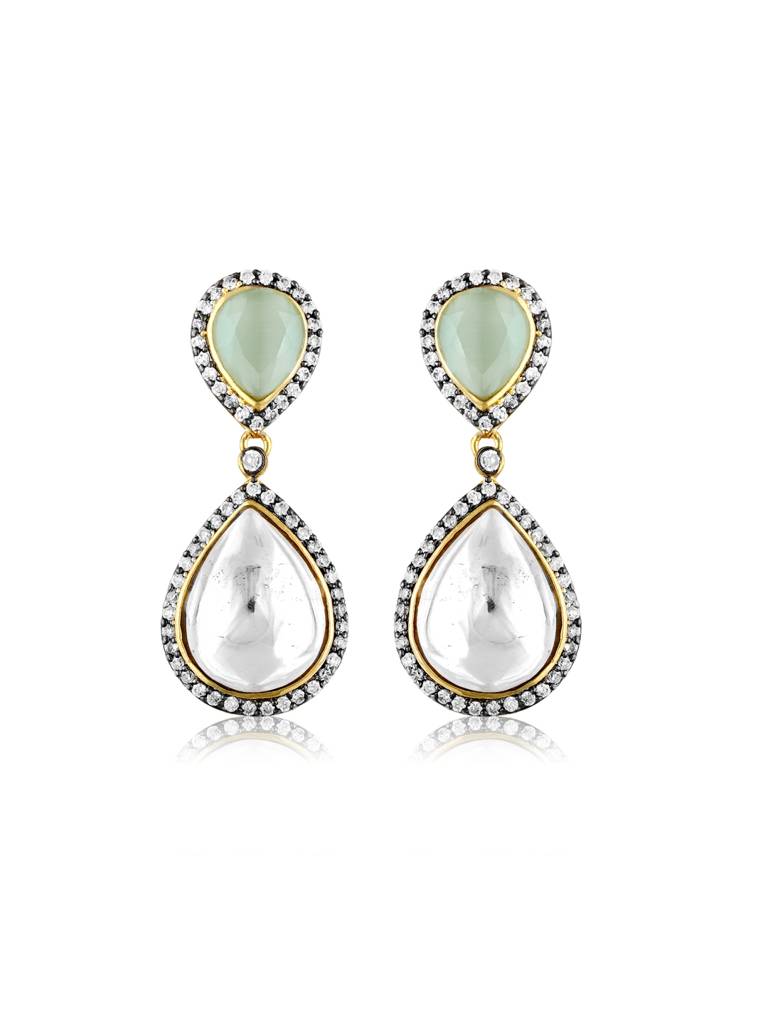 Meira Kundan And Green Drops Dangler Earrings : FEE206